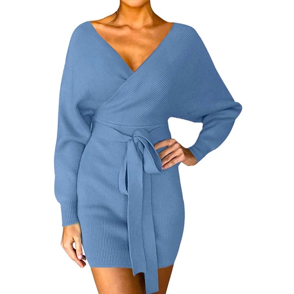 Women's Sweater Dress Elegant Backless Jumper Cocktail Knit Dress - Picture 1 of 5